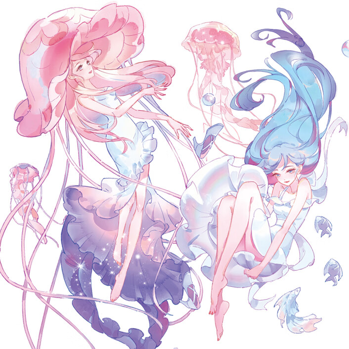 海洋梦幻手账贴海洋少女手帐胶带 叻普哒原创唯美梦幻diy水母手账素材