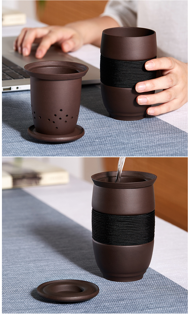 简易单人茶杯快客杯单人紫砂杯便携旅行功夫茶具陶瓷过滤带盖主人杯