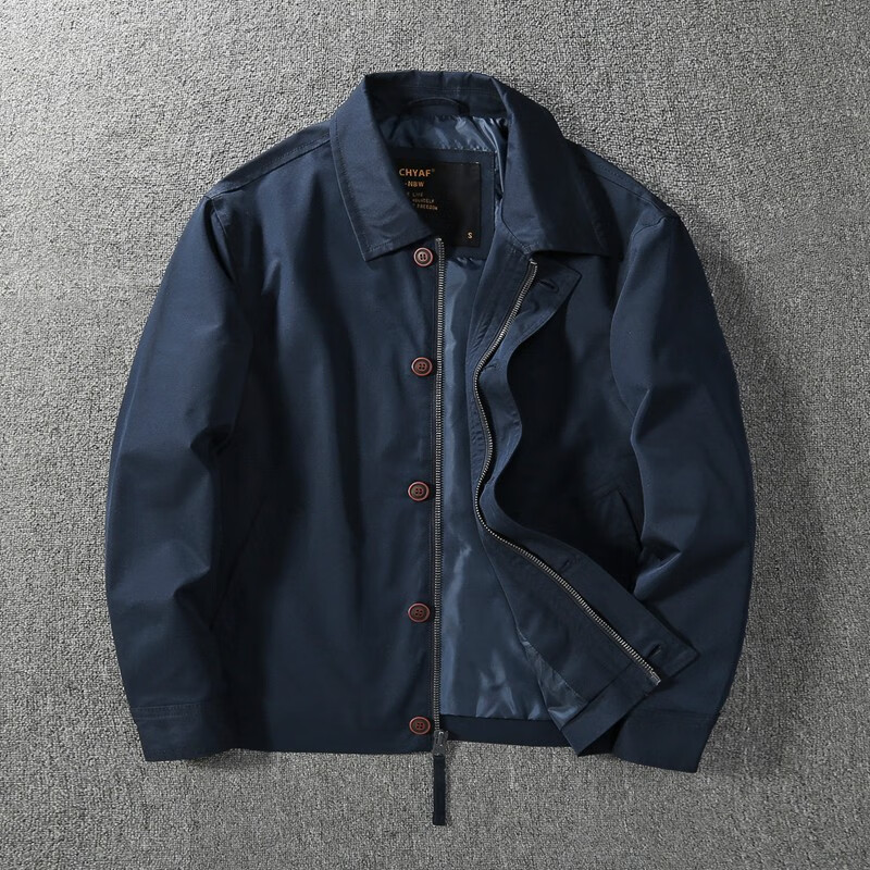 沃客侠商务休闲翻领夹克秋冬水洗涤纶纯色修身工装外套中青年上衣潮宝