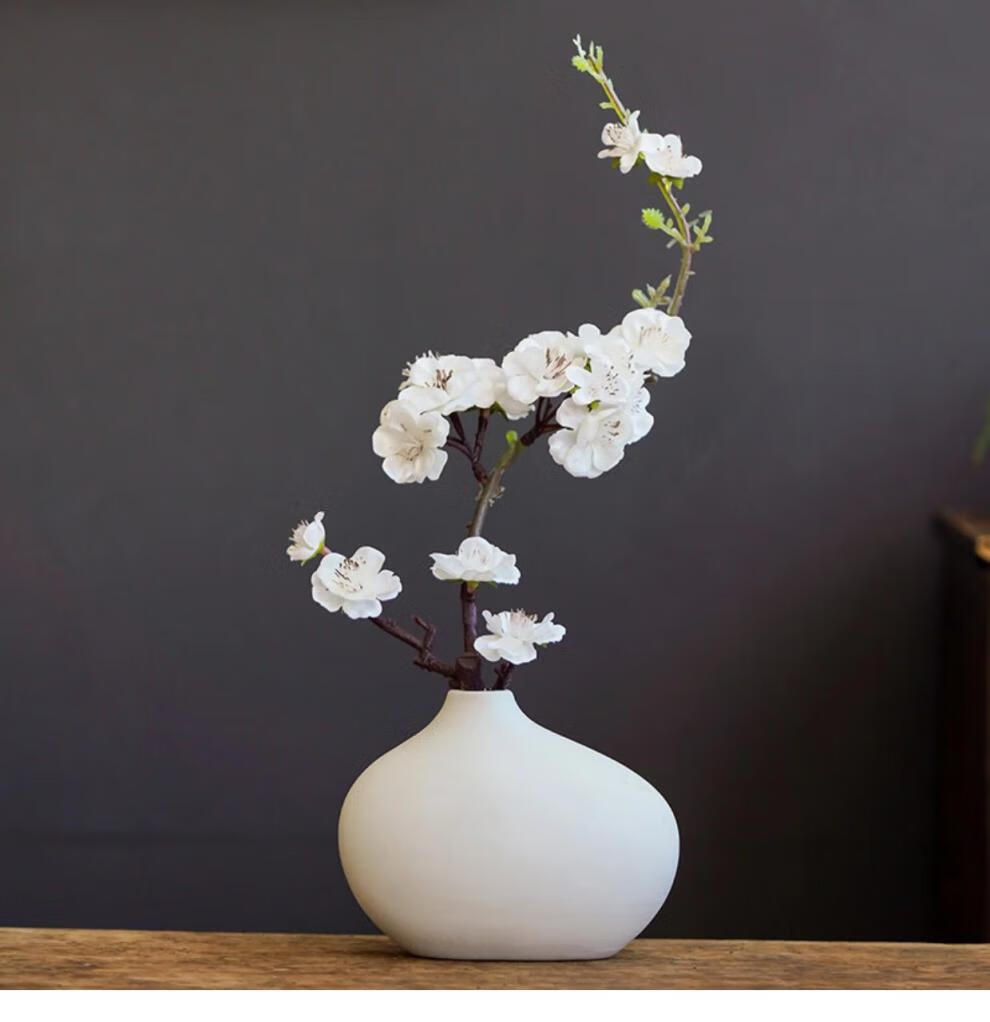 唐阁陶瓷禅意花瓶手工花插中式白色桌面装饰干花花束家居饰品 云禾