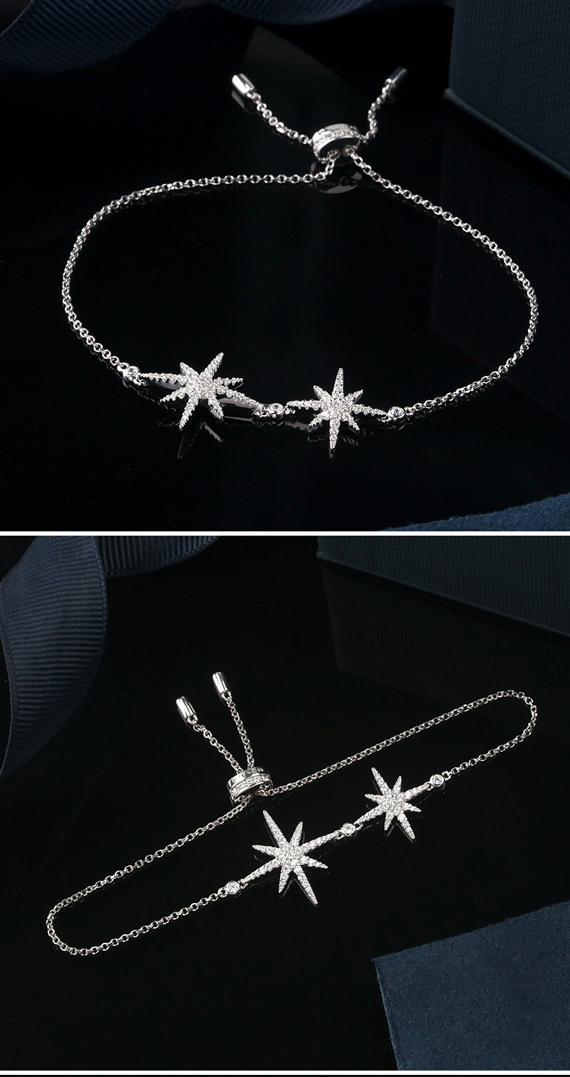 apmmonaco大小星星双流星手链女手饰时尚六芒星手链银首饰简约生日