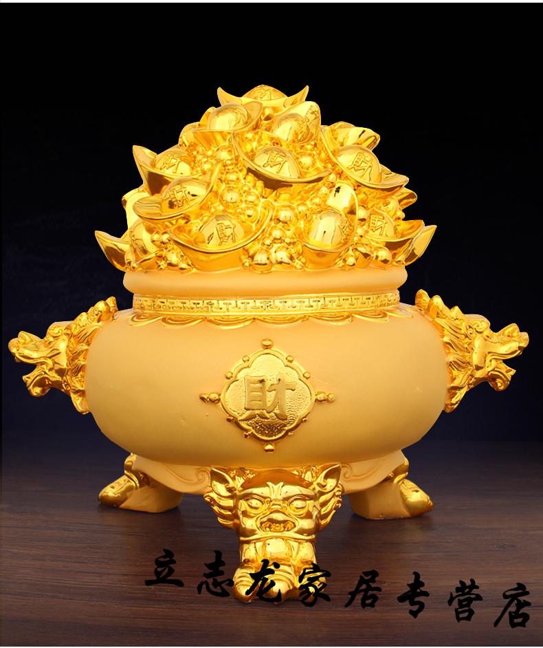 金元宝聚宝盆摆件大号存钱罐客厅摆设装饰店铺开业摆件a2中号镀金款宝