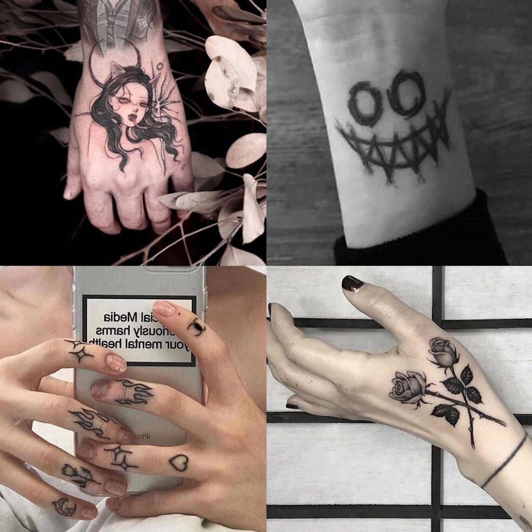 纹身贴洗不掉黑暗玫瑰花纹身贴女防水手臂花朵仿真社会逼真脖子纹身