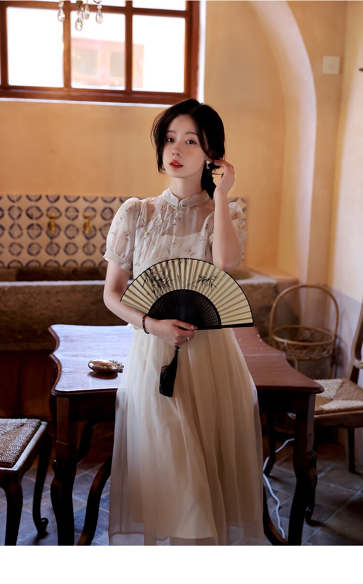 secretjune连衣裙女2022年夏季新款国风复古连衣裙古典气质修身裙子