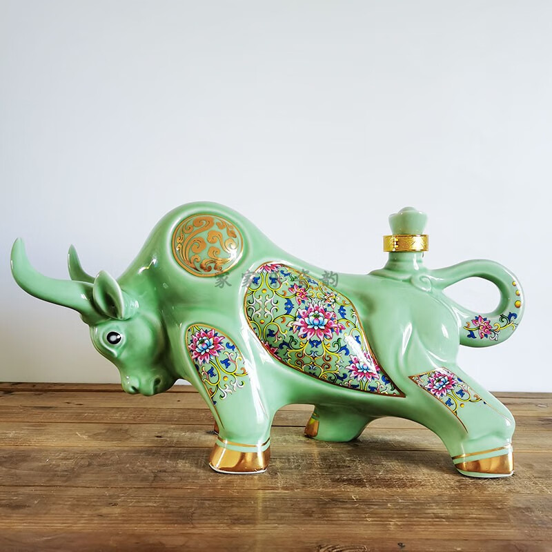 潇毅艾景德镇陶瓷空酒瓶5斤装青釉生肖牛密封艺术酒坛家用酒壶装饰