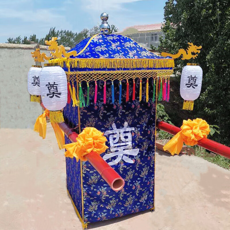 花轿殡葬白事轿子骨灰盒花轿中式折叠轿头花发卡国外油画分娩蓝色2