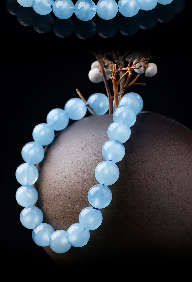 慕绢珠宝冰种海蓝宝石手链海蓝宝手饰蓝色宝石蓝水晶手链女海宝蓝手串