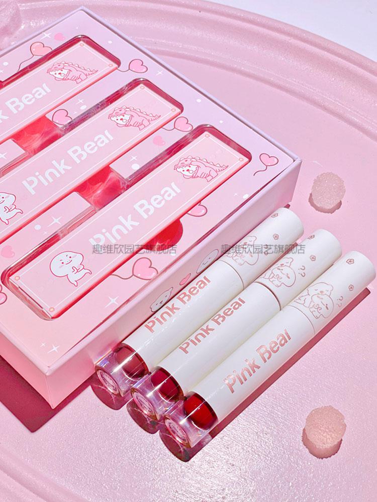 pinkbear皮可熊镜面布丁联名唇釉l310白桃乌龙口红皮克熊320唇泥l310