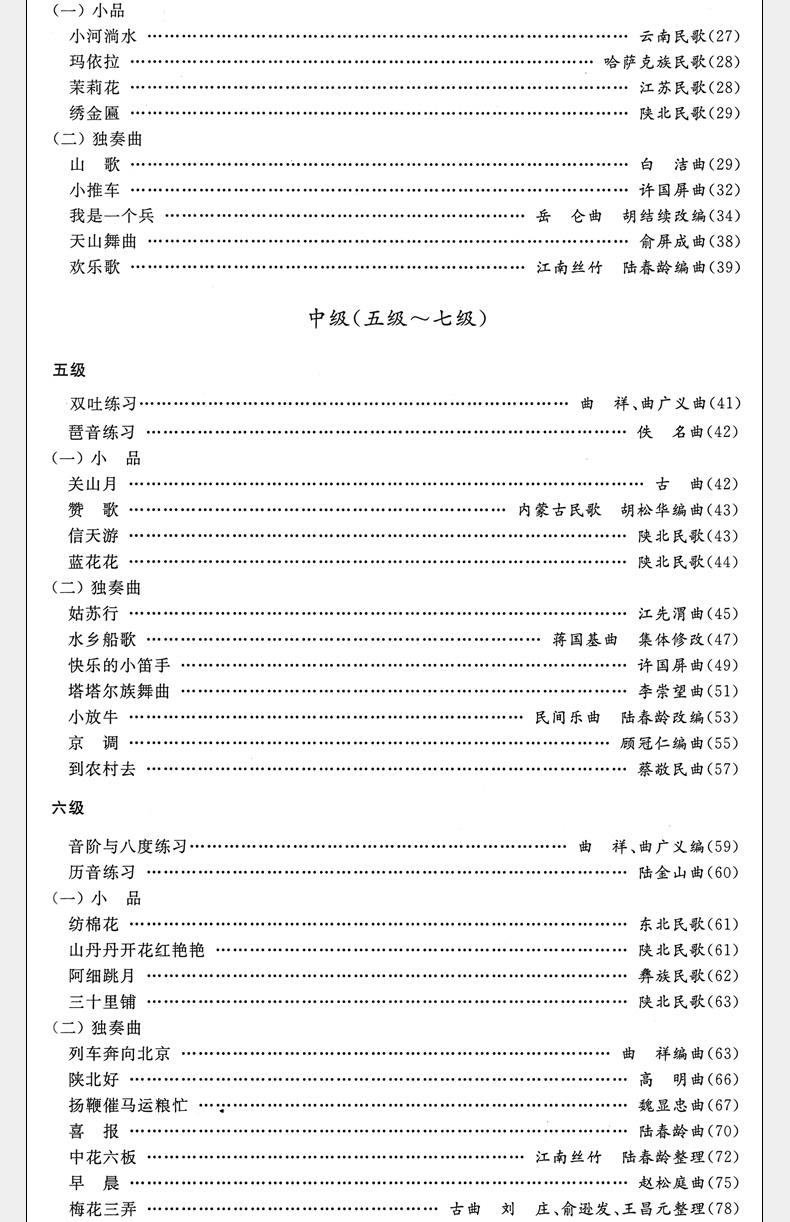 正版中国笛子考级曲集修订版竹笛考试练习曲谱入门基础教程初级书