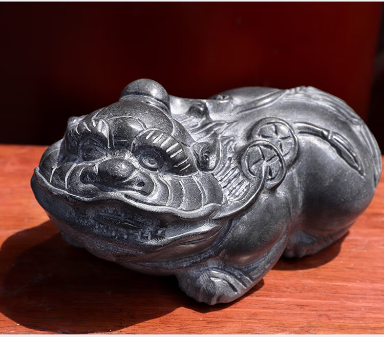 石雕貔貅神兽石头皮丘茶宠摆件办公室客厅装饰青石貔貅神兽长15宽10高