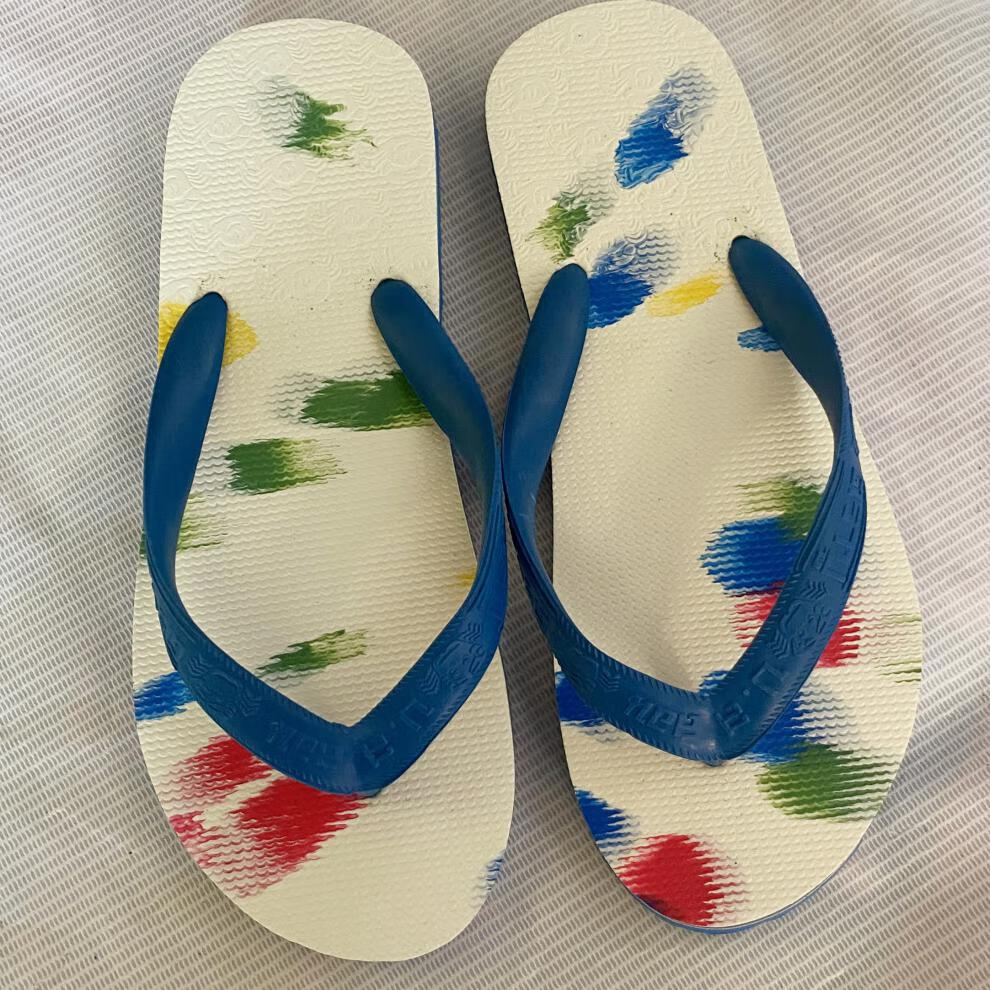 红·蜻·蜓品牌泰国进口螃蟹牌天然橡胶经典涂鸦人字拖鞋不臭脚耐磨