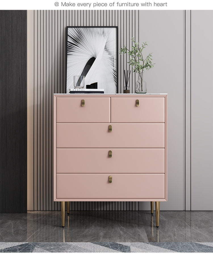 至味居 轻奢五斗柜 实木皮质简约网红卧室储物收纳电视柜意式岩板六斗
