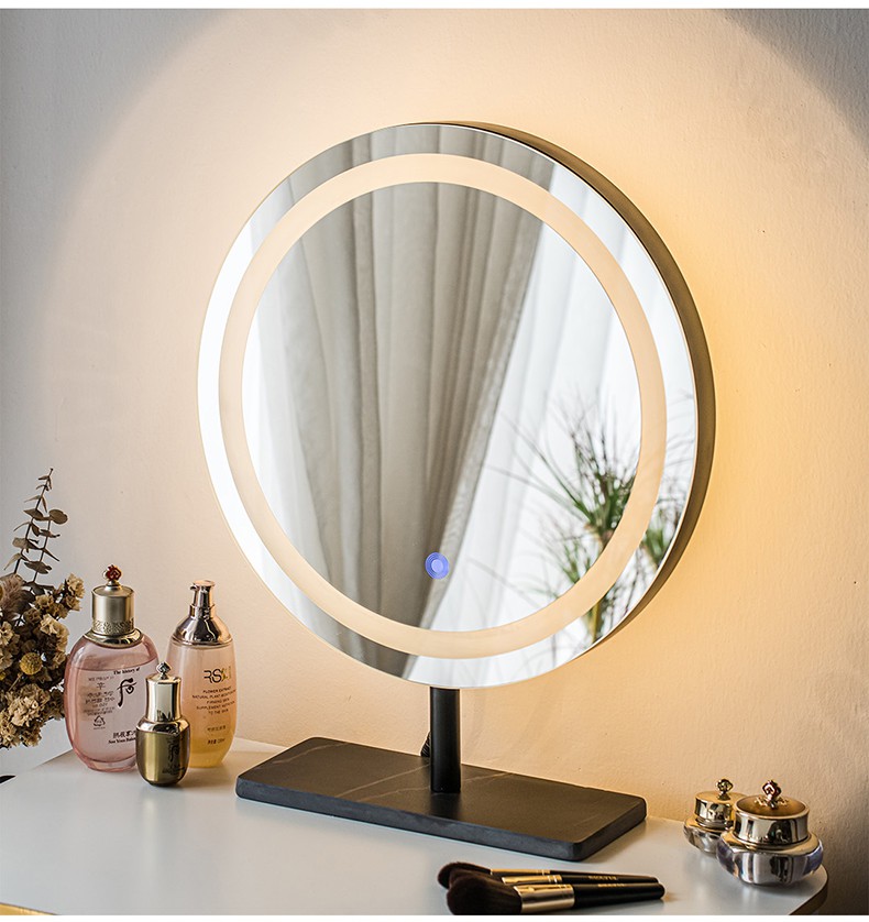 化妆镜带灯大尺寸圆台式镜子化妆镜桌面网红轻奢led镜带灯卧室现代