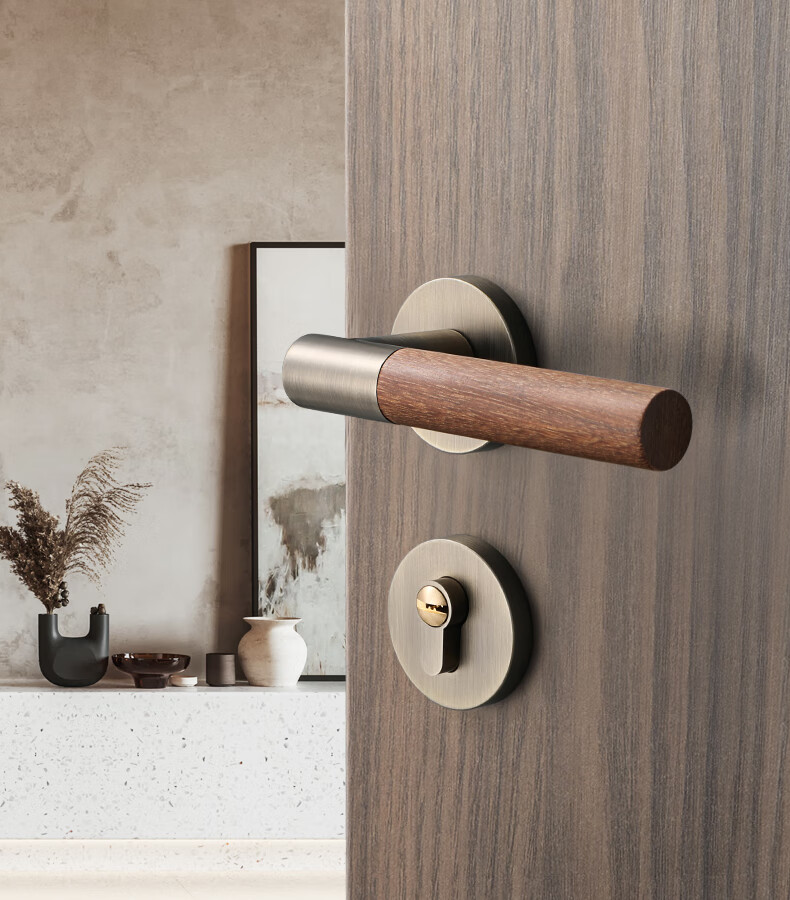 定制新中式木纹房门锁卧室木质门锁室内锁具实木门把手磁吸木门锁磁吸
