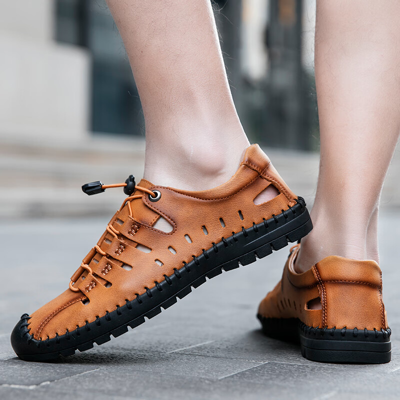 休息鞋男散步鞋 驾车鞋夏季凉鞋男士外穿包头包脚透气洞洞鞋防滑软底