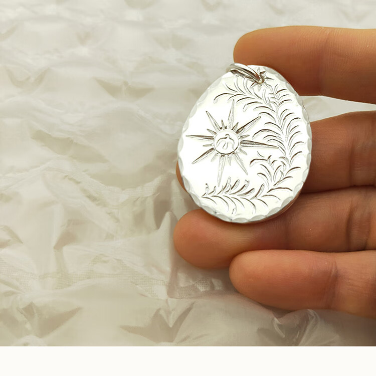 银饼吊坠男项链挂坠999银手工定制足银牌实心饰品礼物情侣刻字 50克