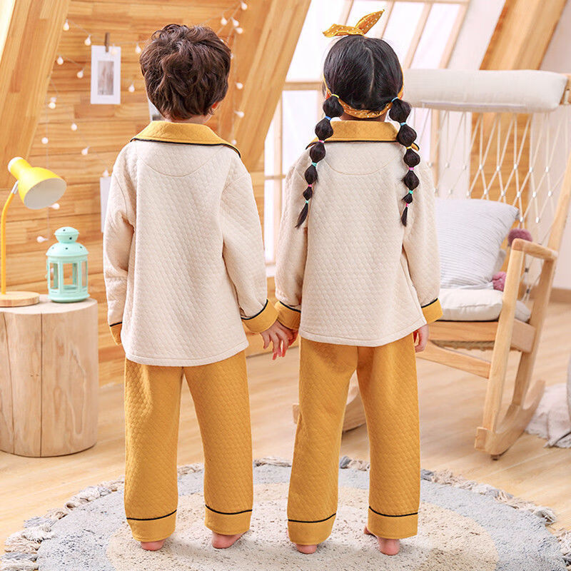 秋冬季男女儿童学生夹棉睡衣小孩子宝宝空气棉纯棉家居服套装家居服