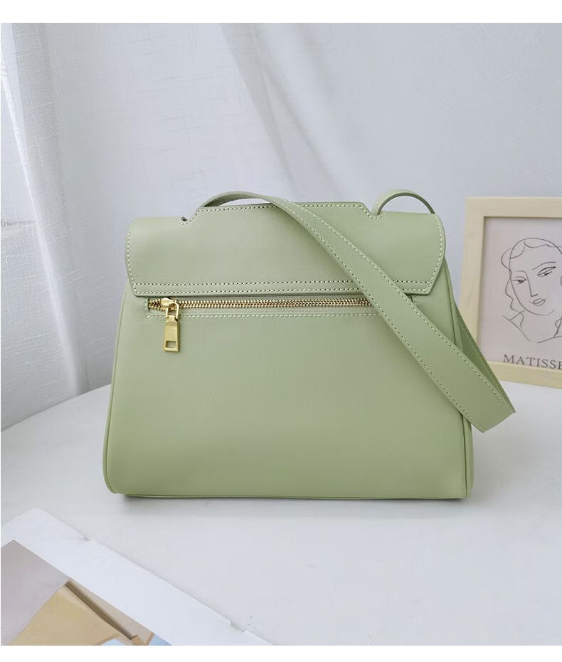 包包女2022新款单肩包大容量托特包小众感软皮百搭斜跨包抹茶绿