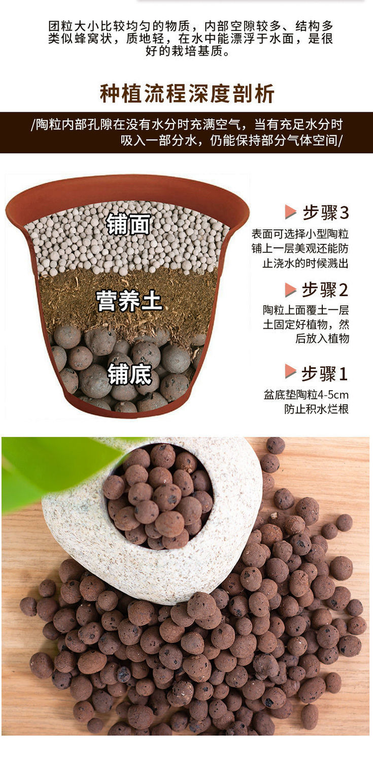 陶粒 花用园艺陶粒陶土粒球花用多肉铺面盆栽垫底陶粒轻质透气水培