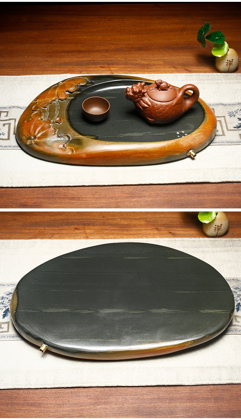 端砚茶盘歙砚台石头茶盘天然原石茶海家用石盘功夫茶具端砚乌金石电木
