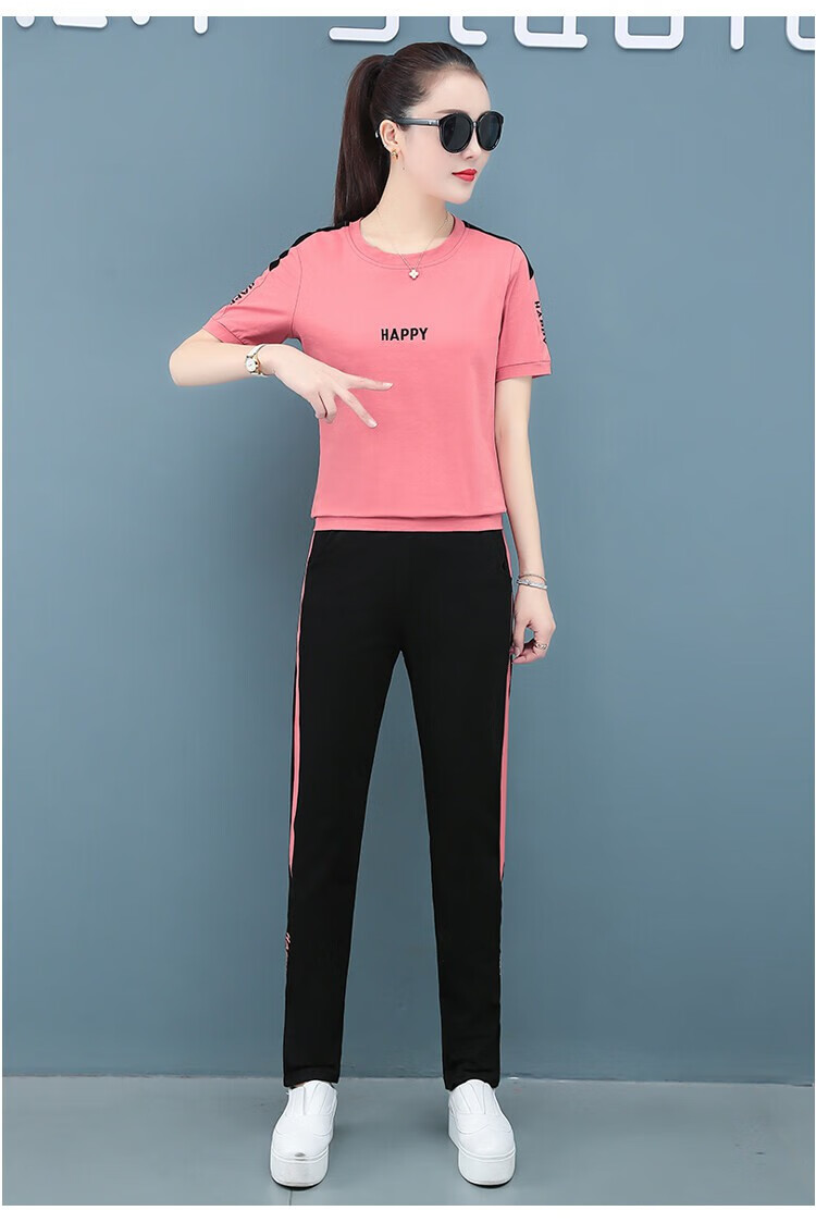 夏季运动套装女夏天运动服两件套大码棉质2022新款休闲宽松 黑色 3xl
