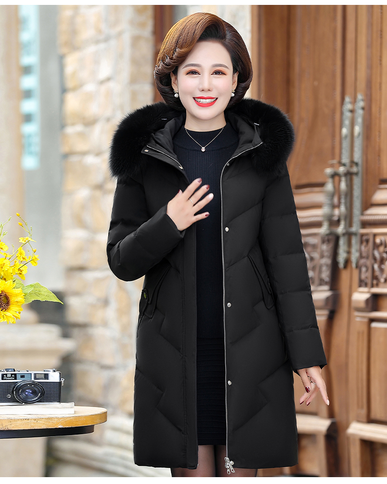 情罗兰妈妈装羽绒服中长款中老年女装大码加厚冬装外套50岁女士冬天