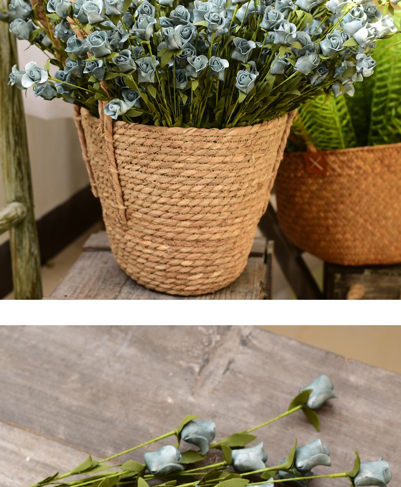 仿真玫瑰花束插花泡沫花客厅餐桌单支假花家居摆设花艺套装摆件白色