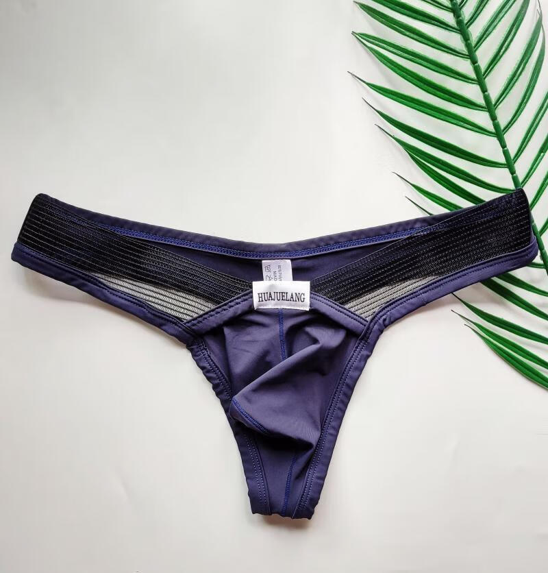 兰诗缇娜男性感雷丝内裤男士内裤一字带性感拼接蕾丝网眼冰丝裤新款