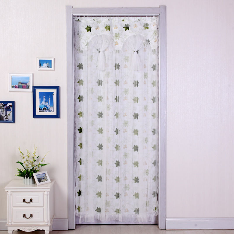 门帘布艺防蚊门帘蕾丝卧室门帘双层隔断长门帘挂帘 绿色枫叶 支持定做