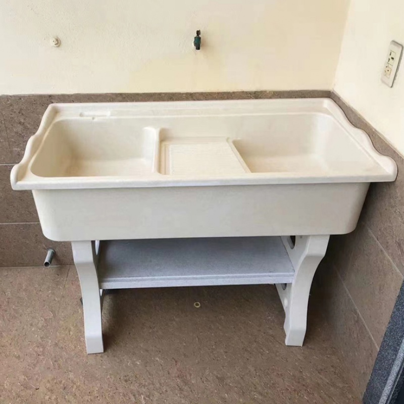 洗衣池阳台家用洗衣台带搓板大理石洗衣池一体成型水池水槽长115宽60