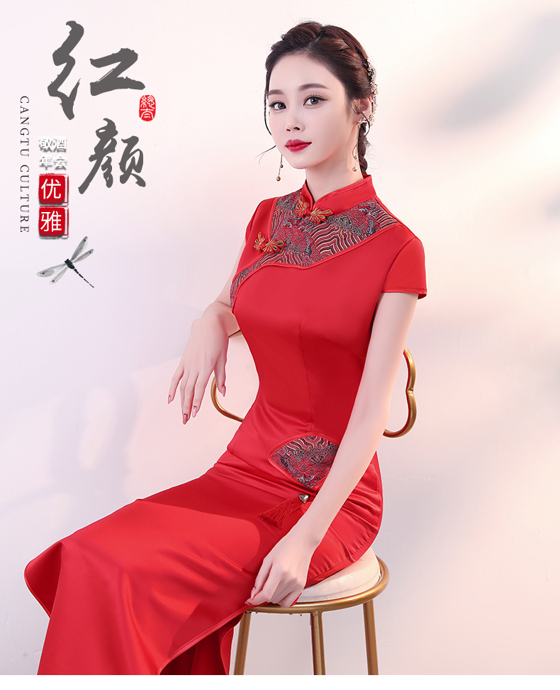 迎宾旗袍礼仪小姐服长款走秀礼仪女迎宾服装服颁奖礼服高端演出服女