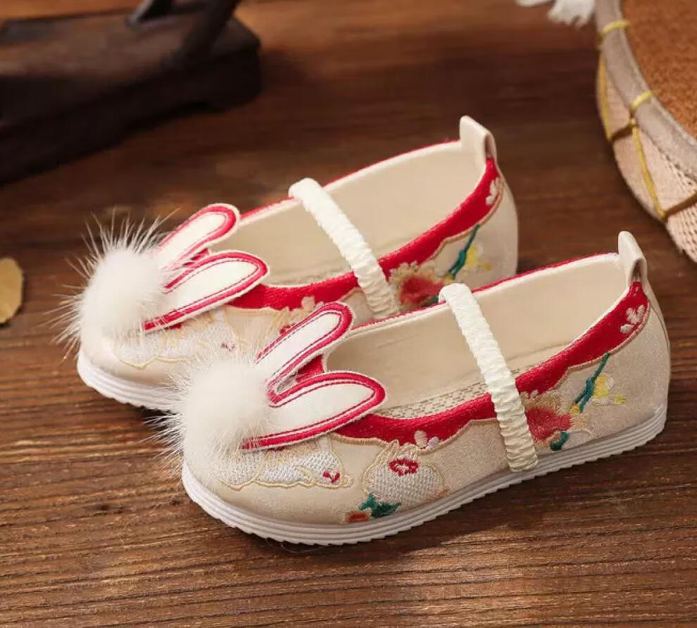 迪士尼同款汉服鞋子女童儿童绣花鞋古风汉服鞋女孩中国风演出古装鞋