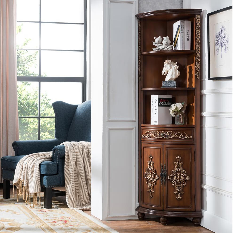 墙角柜转角柜子三角柜拐角置物架美式乡村实木手绘复古做旧墙角柜三角