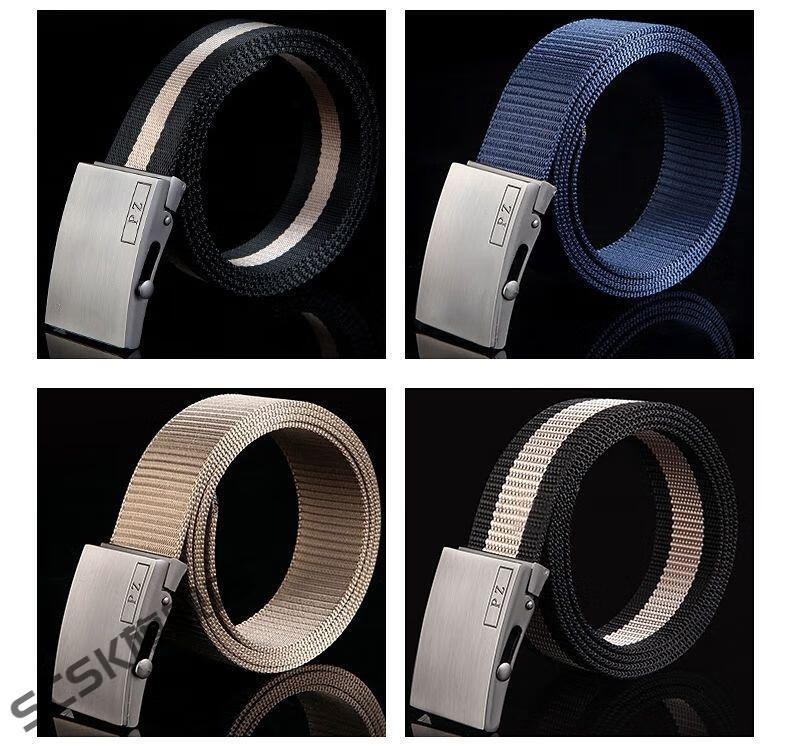 scsk男士帆布腰带裤腰带皮带自动平滑扣裤带青年学生布皮带潮休闲滚轴