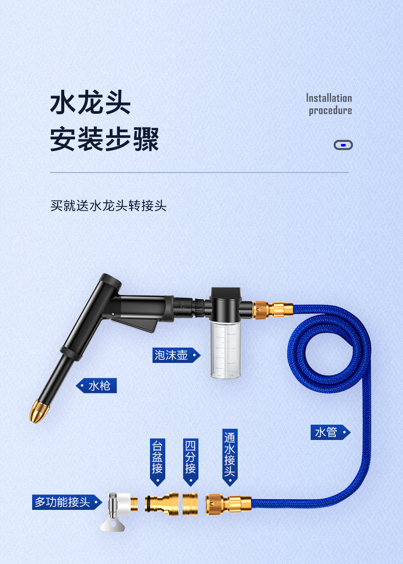 蝴蝶说高压家用洗车水枪喷头增压伸缩水管软管浇花强力冲洗抢汽车用