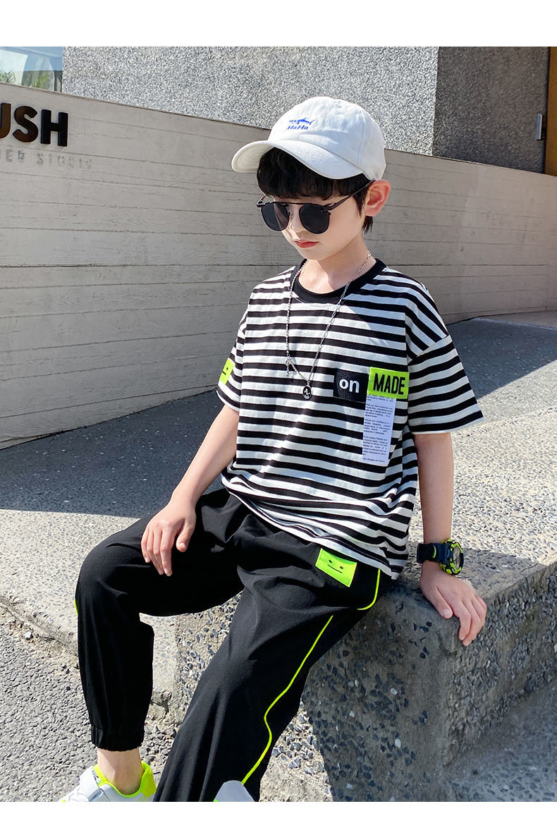 欧曼玫中童男装夏天男童套装8岁-12岁小男孩衣服夏装小学生童装男新款