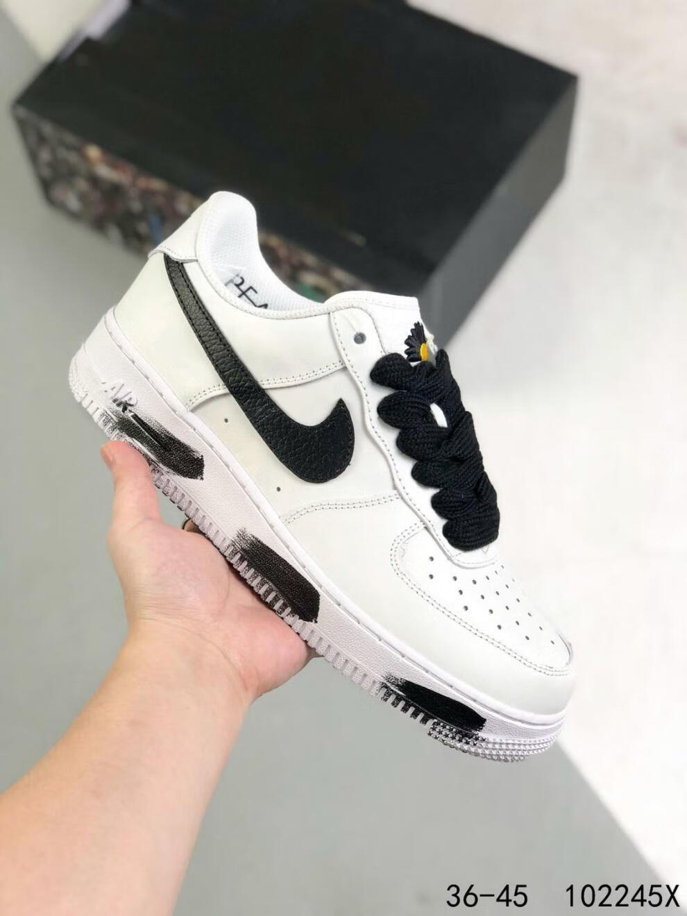 一号低帮男女高品质刮刮乐牛油果奶咖日系防滑鞋 空军一号刮刮乐白黑