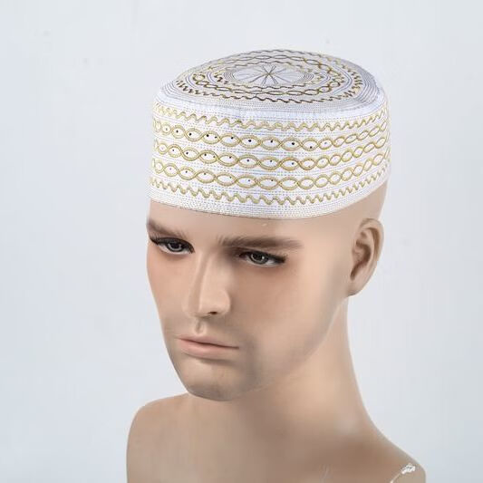 回族帽子回族帽子男士礼拜帽子小帽精品礼拜帽子高 白底带花(随机发)