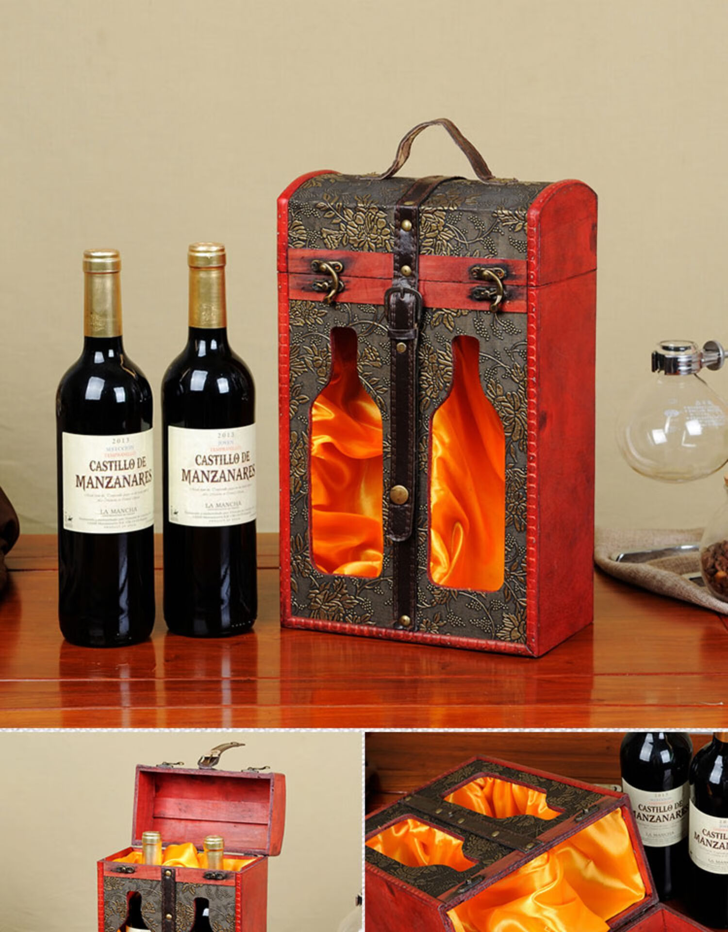 红酒礼盒不含酒红酒盒子包装盒单只礼盒木质葡萄酒双支装通用木盒皮盒