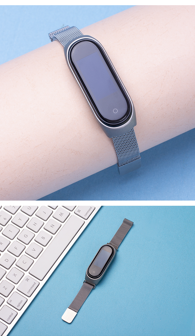 爱否小米手环4金属磁吸腕带手环3通用运动表带不锈钢无极编织腕带