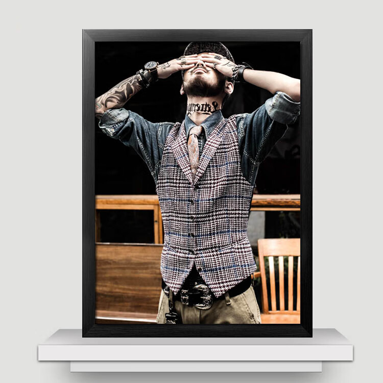 男士油头挂画理发店装饰画复古发廊美发店洗剪吹发型时尚纹身壁画 军