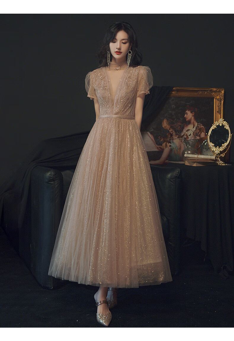 成人礼礼服女学生晚礼服女2022春季新款气质立领礼服宴会主持法式小