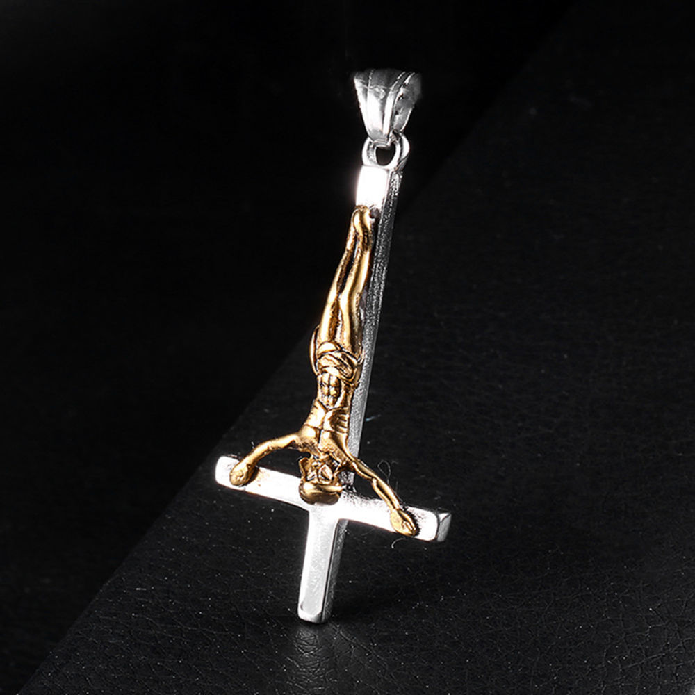 fazu法族原创设计十字架钛钢项链嘻哈朋克复古男女个性逆十字吊坠送礼