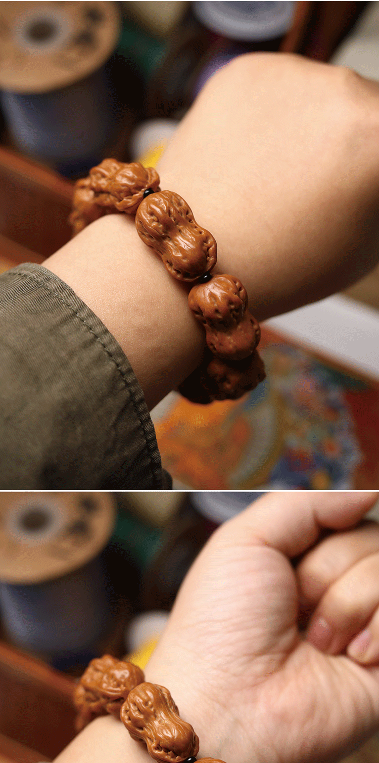 一北花生葫芦核桃迷你小核桃手串秋子文玩异形男女式手捻手链直径约