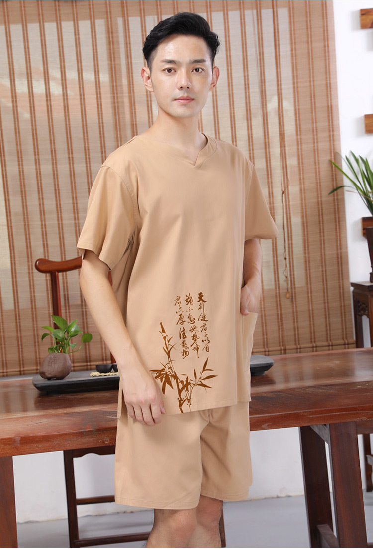 哈昱纯棉男女汗蒸服 中式国风足浴桑拿浴场浴衣按摩服 咖色书法 男款