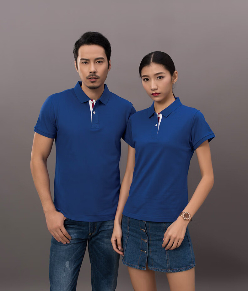 罗蒙romon高端男装新款纯色带领翻领女半袖团队工作服定制polo衫印字