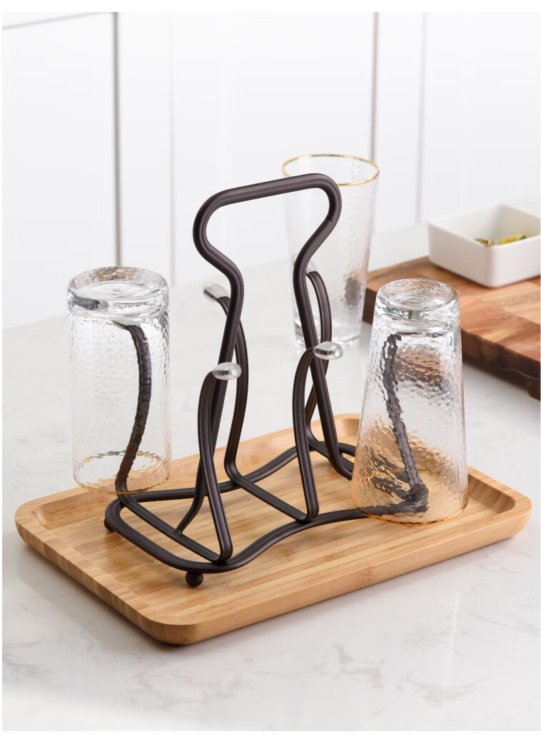 水杯托盘创意家用客厅雅佳日式创意杯架托盘铁艺水杯架子玻璃杯沥水