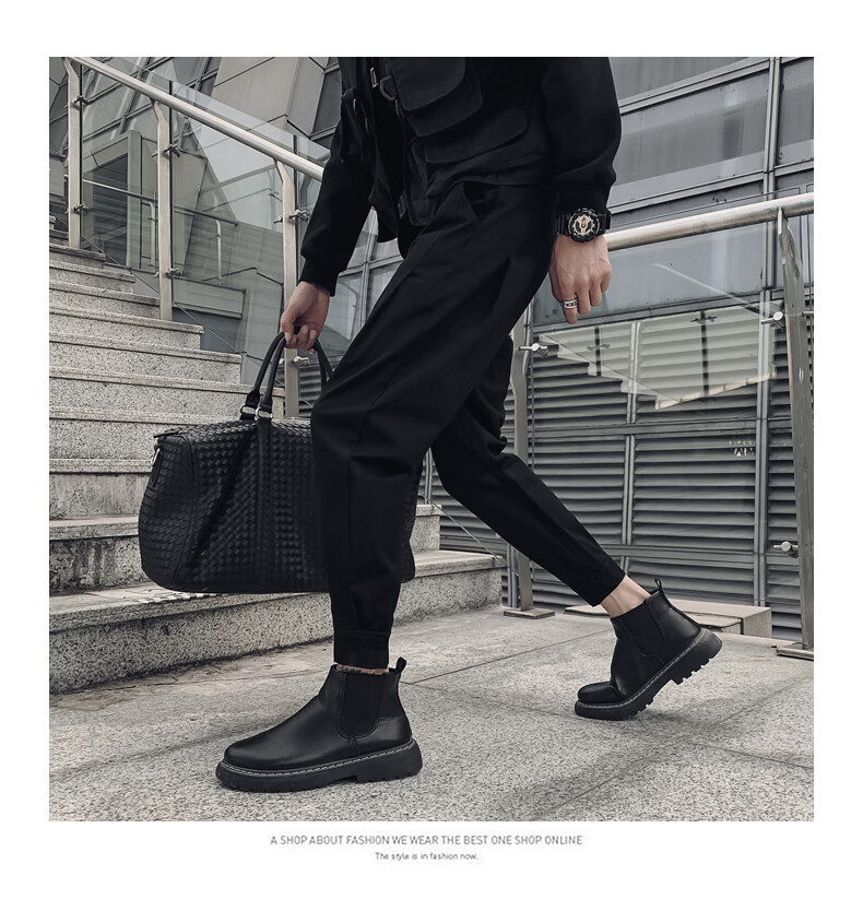 搭配马丁靴男士韩版修身束脚发型师潮牌休闲裤魔术贴潮流百搭 黑色 30