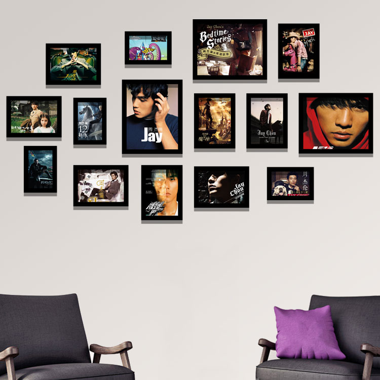周杰伦偶像明星海报装饰画墙壁画相框酒吧客厅卧室挂画组合照片墙v款