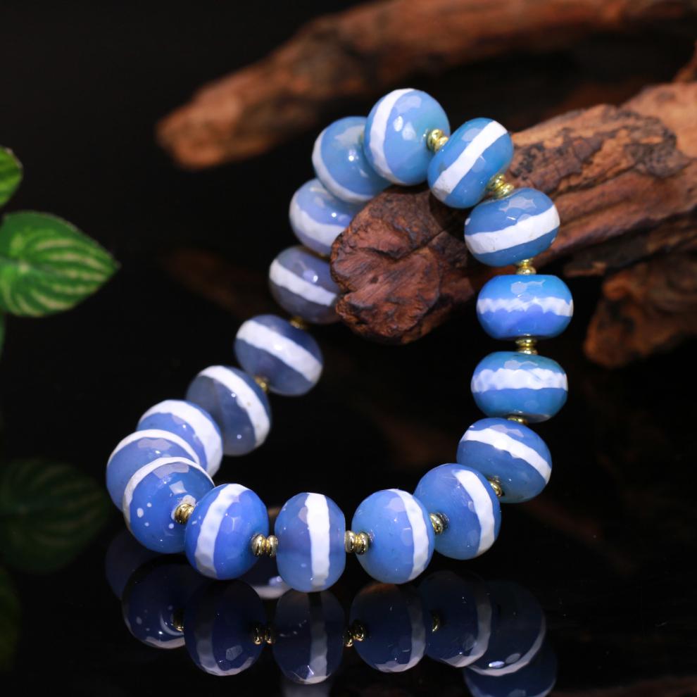 西藏玛瑙海洋蓝算盘药师珠手串1410mm